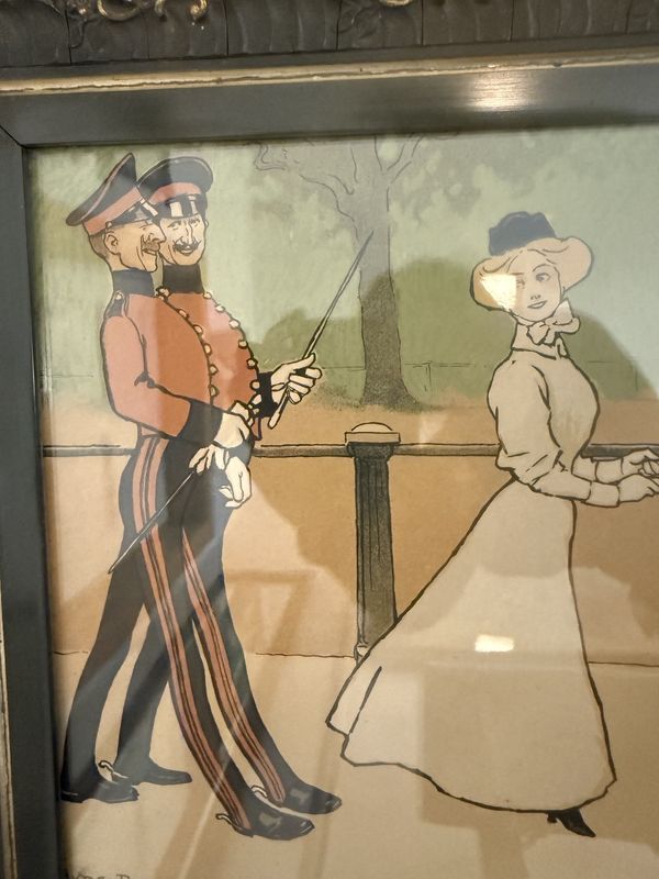 Original Antique Tom Browne Lithograph "Hyde Park"original Frame Frame Has Issues