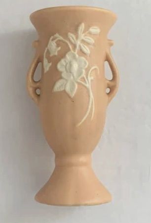 Weller Pottery Vintage Double Handle Blush Peach Cameo Lily Vase