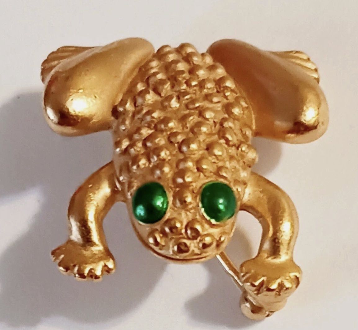 Carolee&#39;s Gold Frog Brooch with Green Eyes