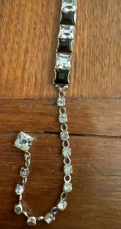 Vintage German Spinel and Square Cut Rhinestone Choker Necklace