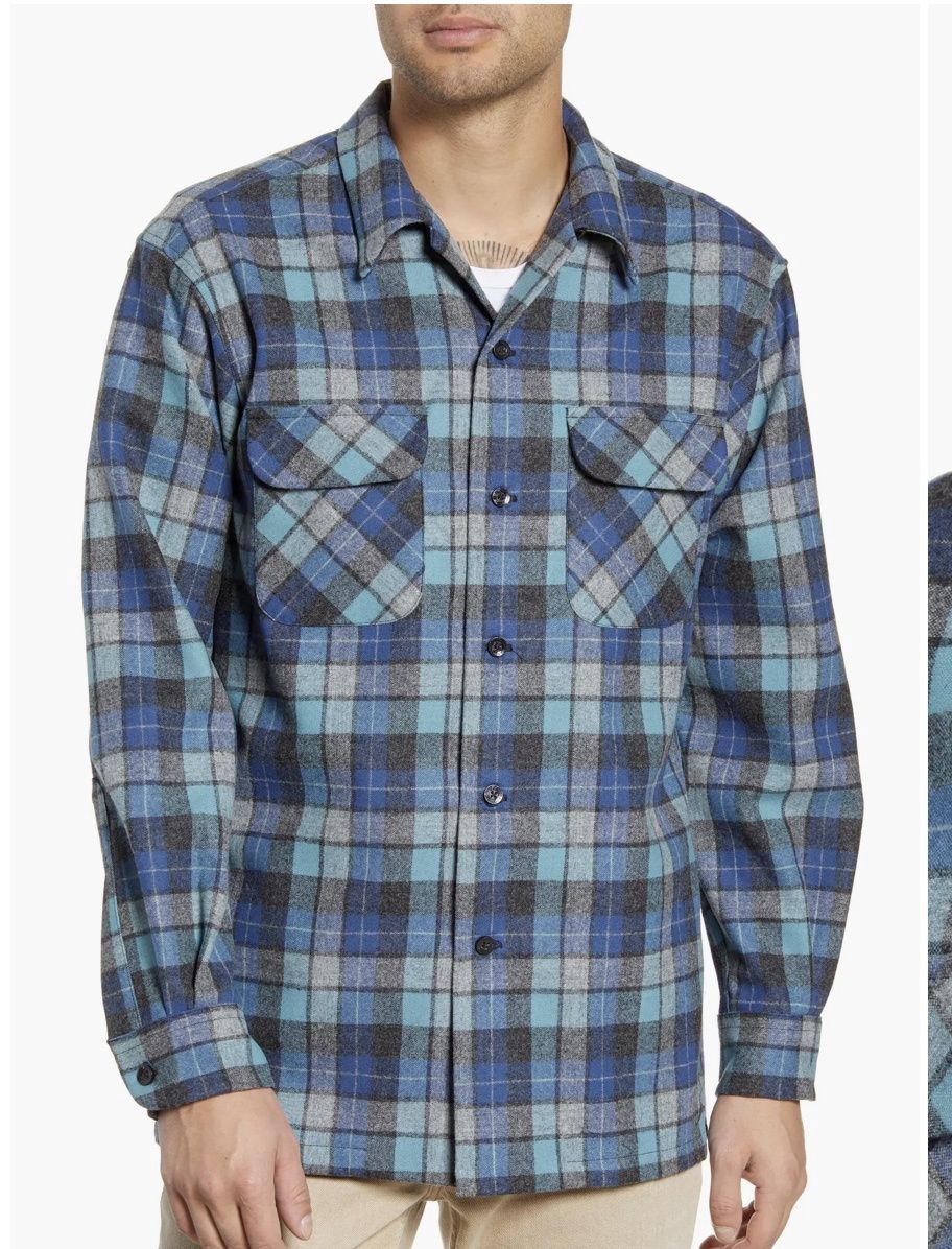 Pendleton Wool Board Shirt Fitted Blue Plaid Beach Boys
