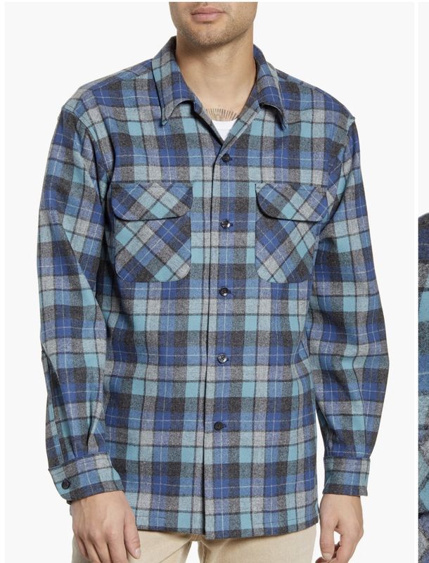 Pendleton Wool Board Shirt Fitted Blue Plaid Beach Boys
