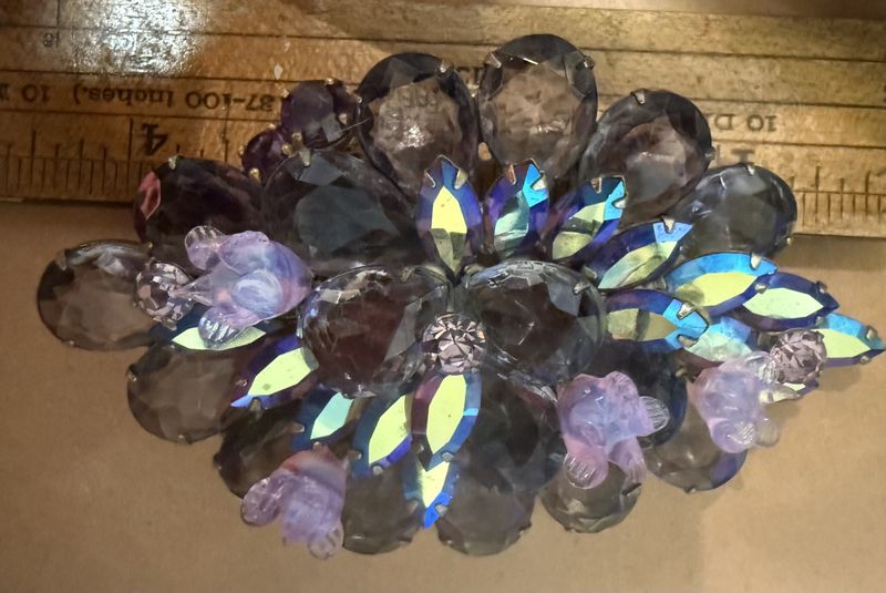 Statement Amethyst Glass Rhinestone Brooch