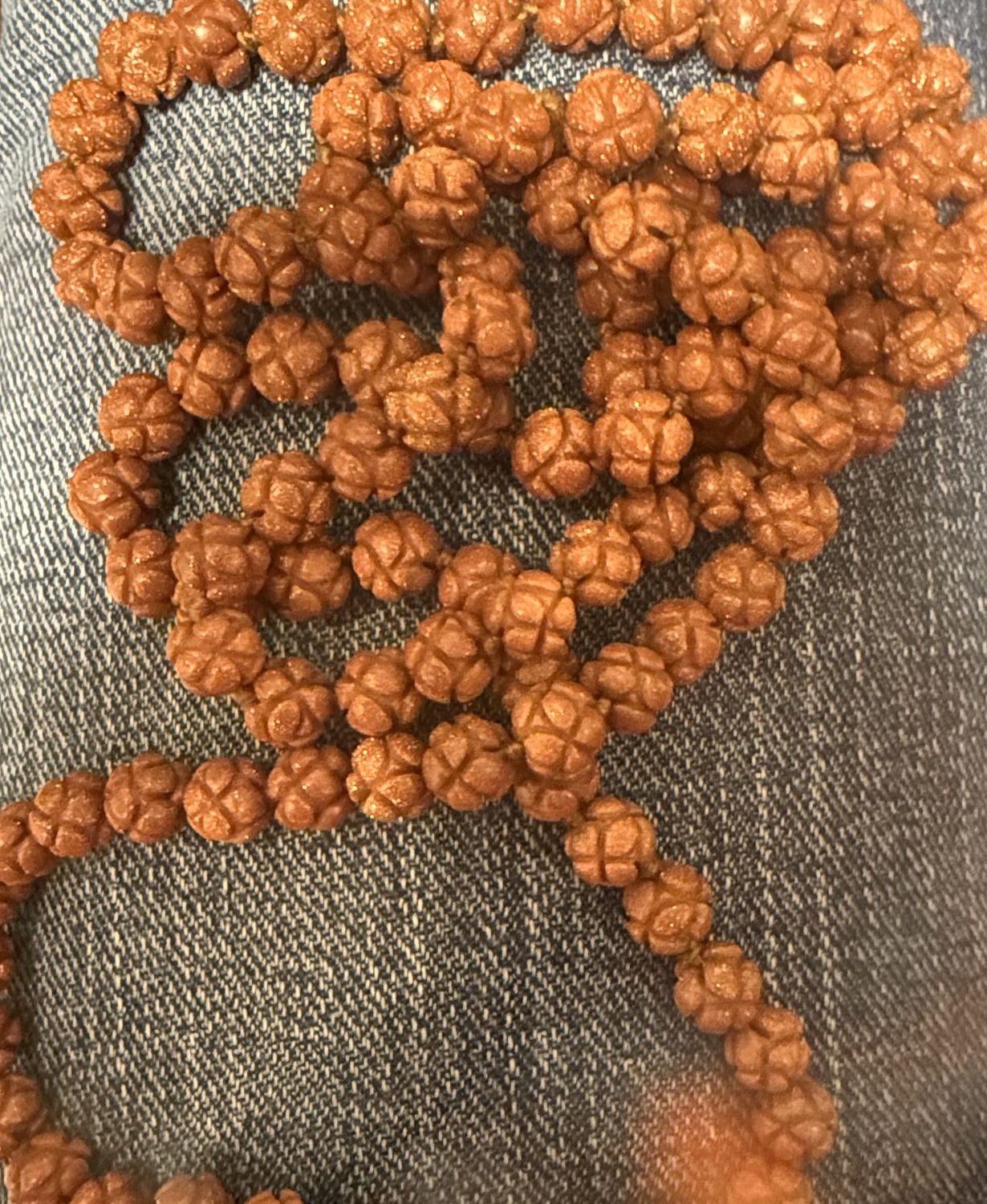 Carved Goldstone Hand Tied Princess Length Necklace