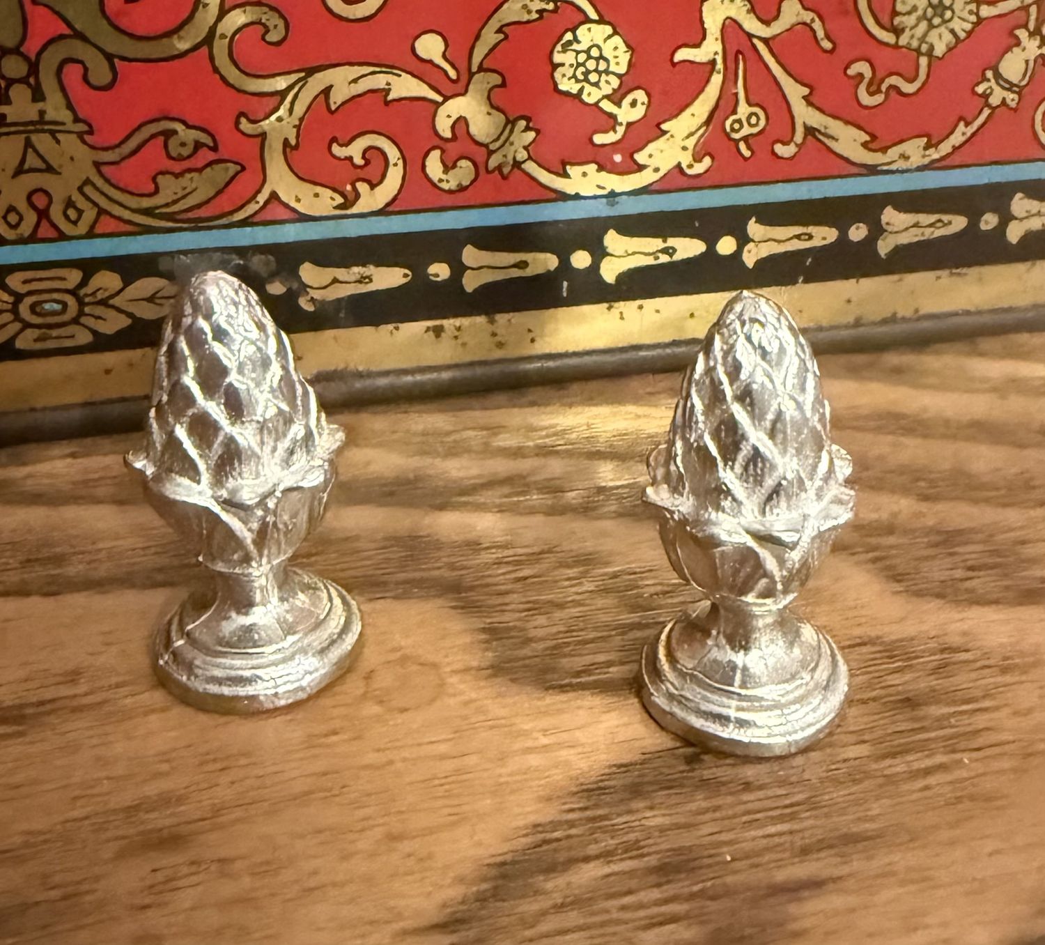 Pair of Miniature Fireplace Doll House Garnitures Silver Plated Pewter