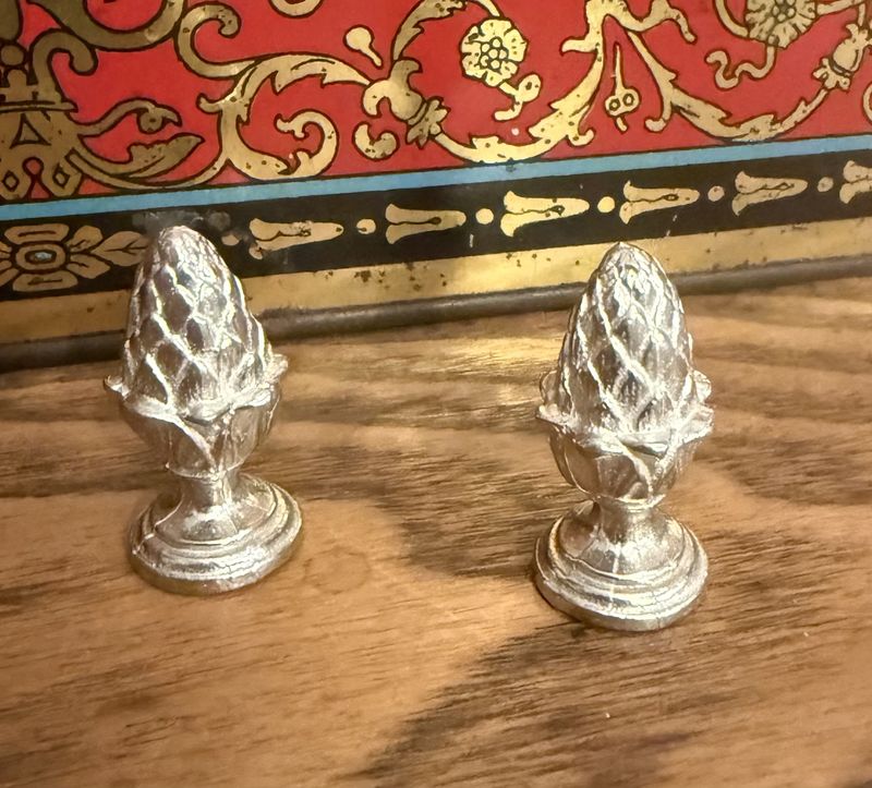 Pair of Miniature Fireplace Doll House Garnitures Silver Plated Pewter