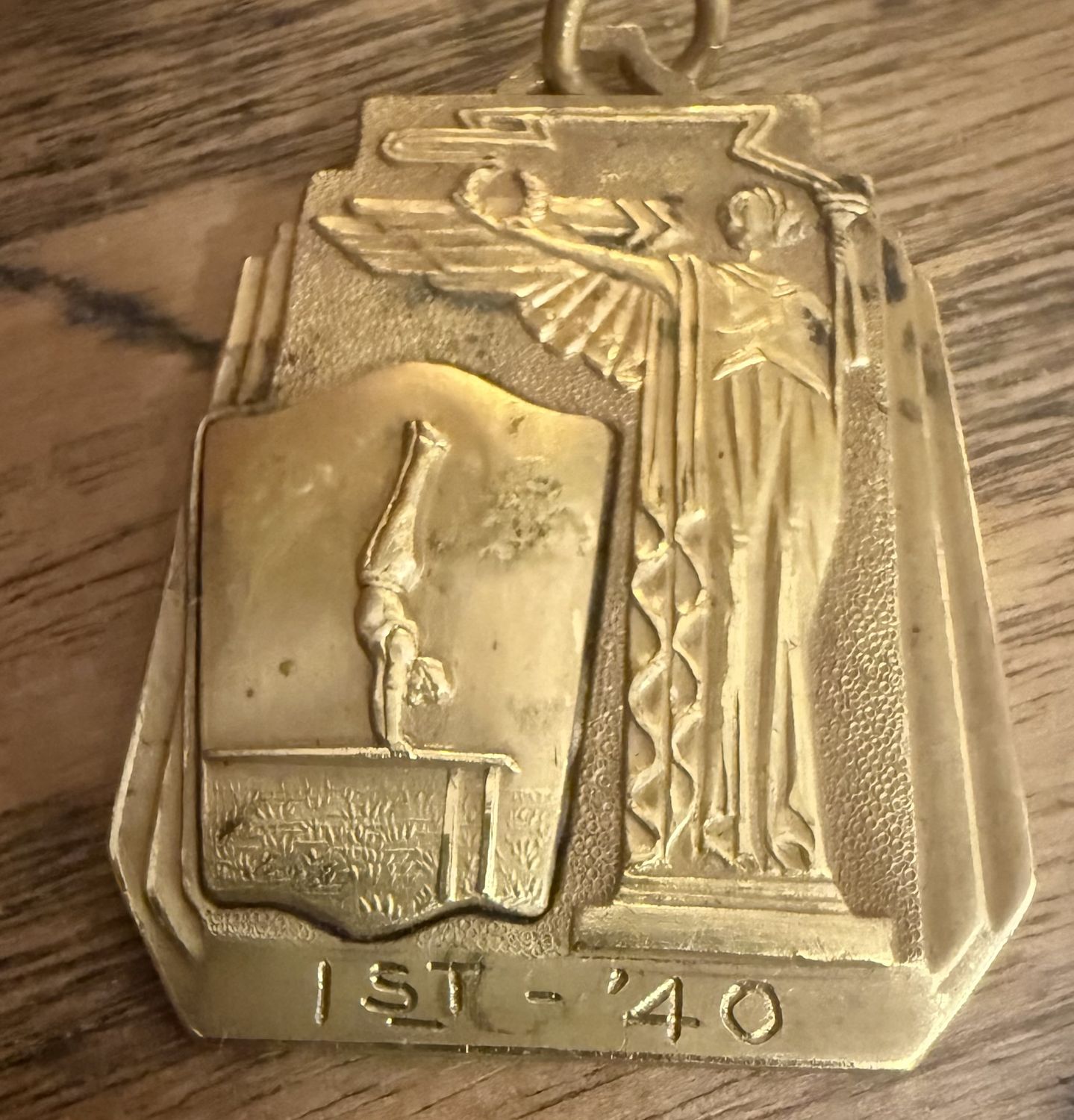 Antique Brass 1940 1st Medal pendant Nike Winged Victory