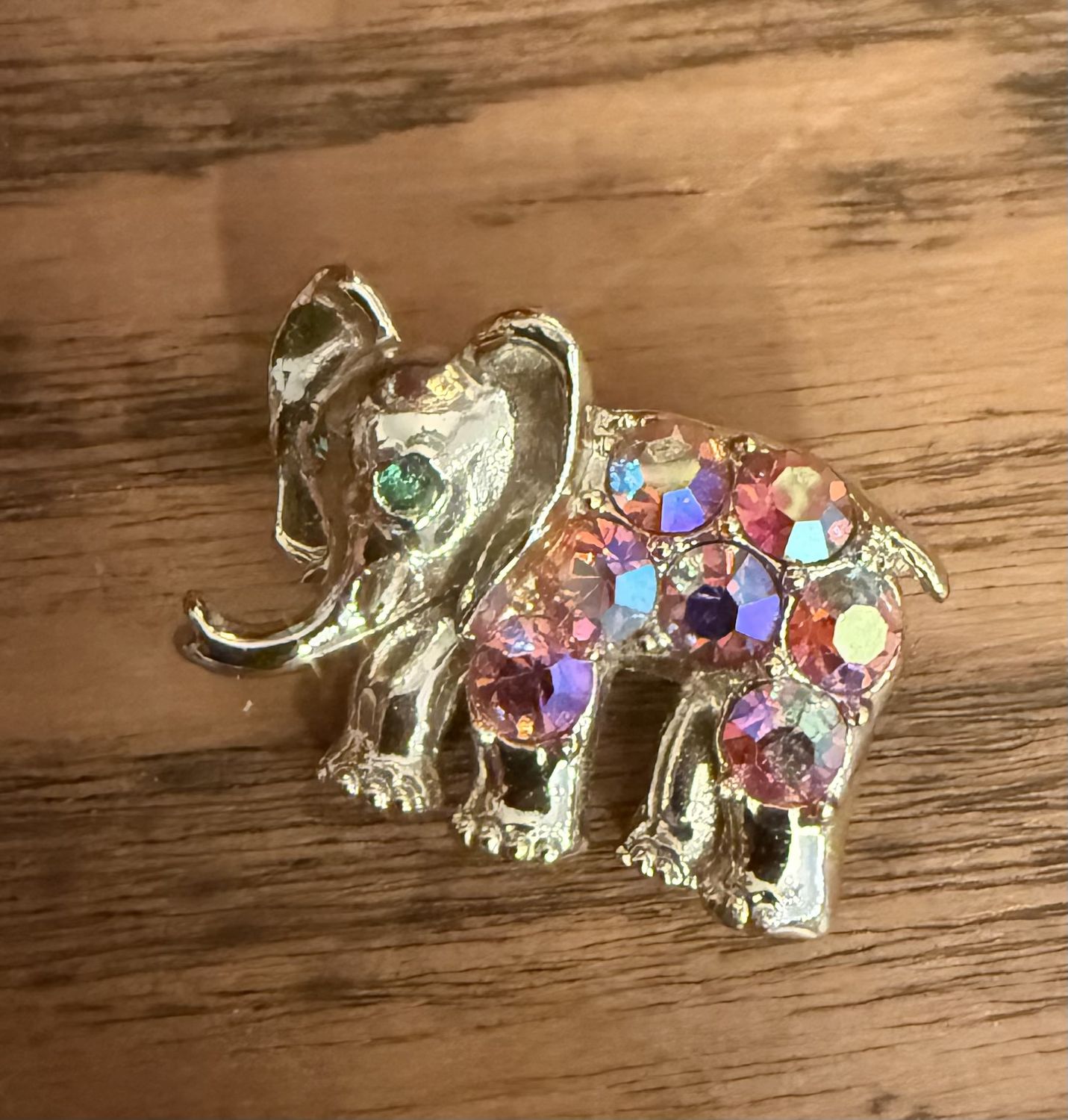 Vintage Pink Aurora Rhinestone Elephant Brooch