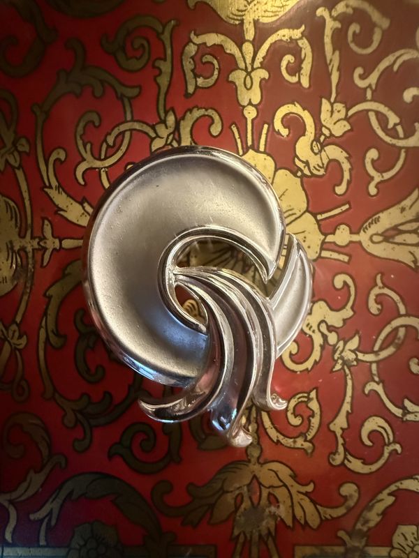 Trifari Silver Tone Swoosh Brooch