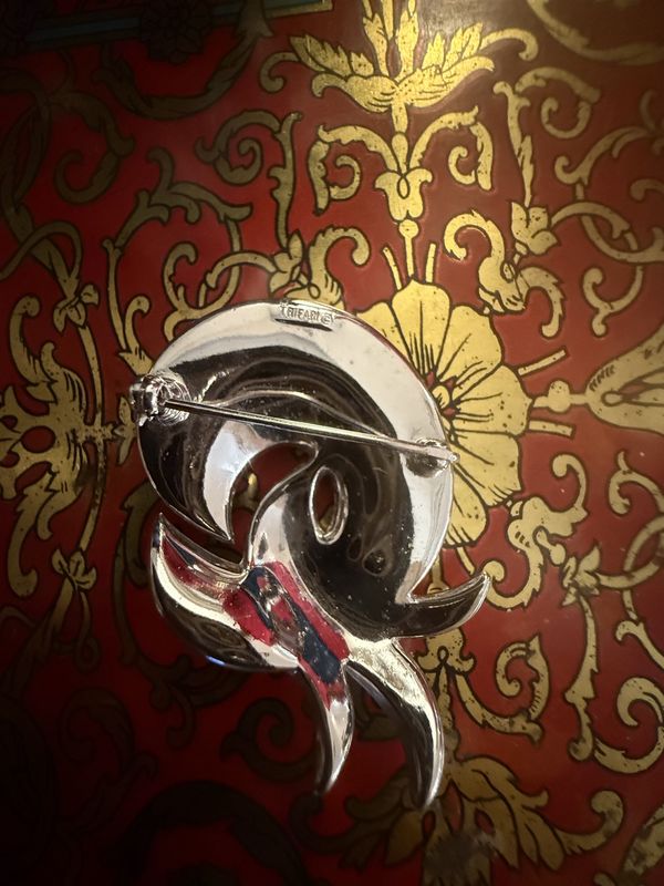 Trifari Silver Tone Swoosh Brooch