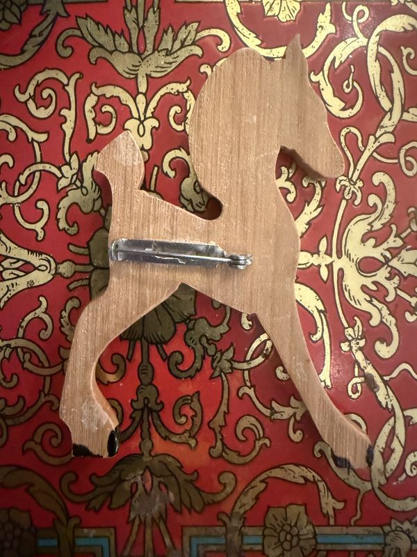 1940s Carved Wood Horse Brooch