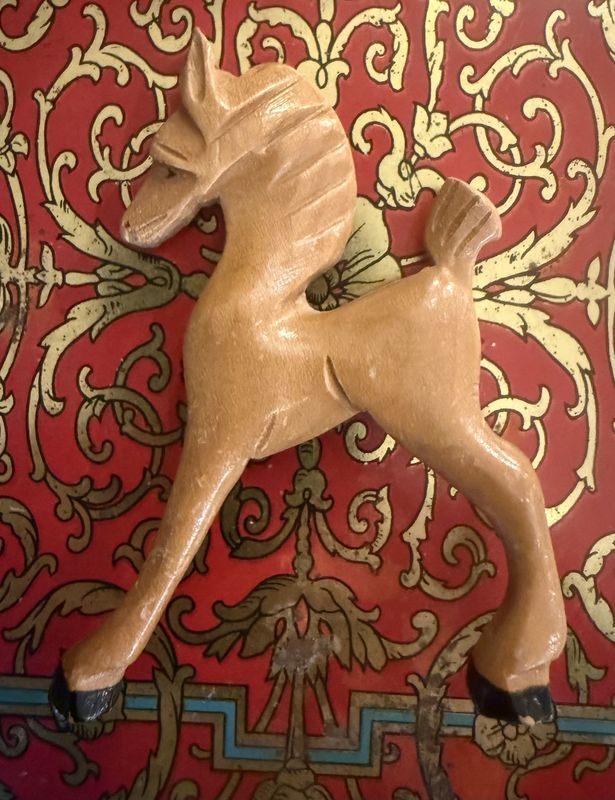 1940s Carved Wood Horse Brooch