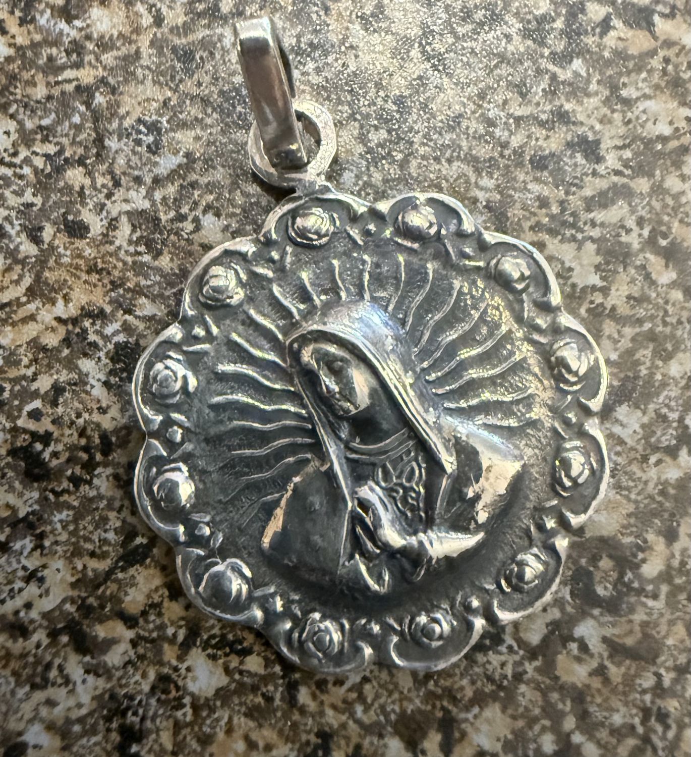 Sterling Virgin mary Pendant Medallion Charm