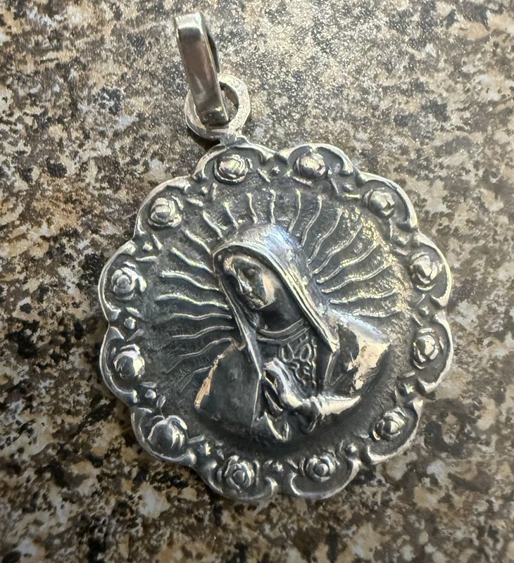 Sterling Virgin mary Pendant Medallion Charm