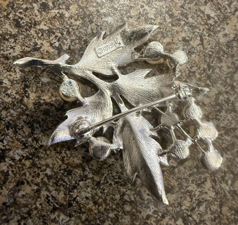 Trifari Silver Tone and Faux Pearl Brooch