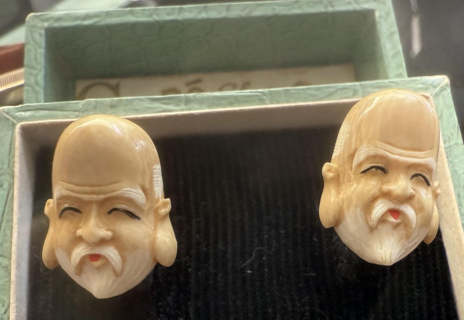 Antique Godo Shoji Co. Odo&#39;s Ivory earrings screw backs Japan-Signed