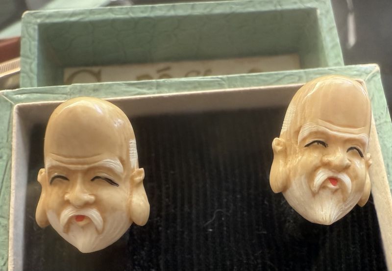 Antique Godo Shoji Co. Odo&#39;s Ivory earrings screw backs Japan-Signed