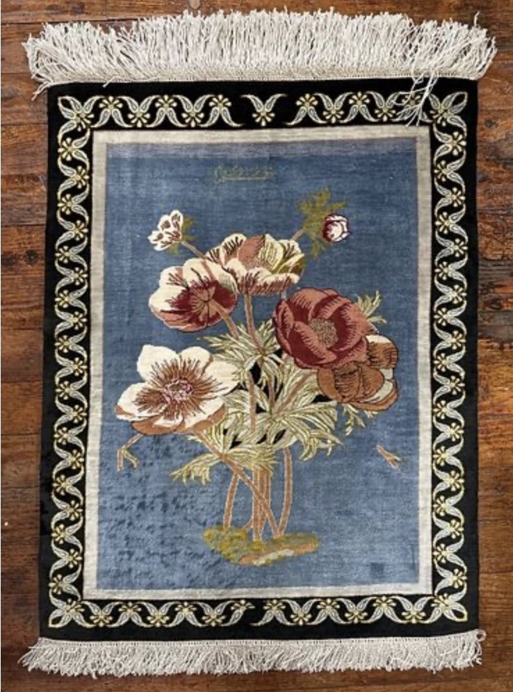 Woven Silk Qum Mat Rug Signed