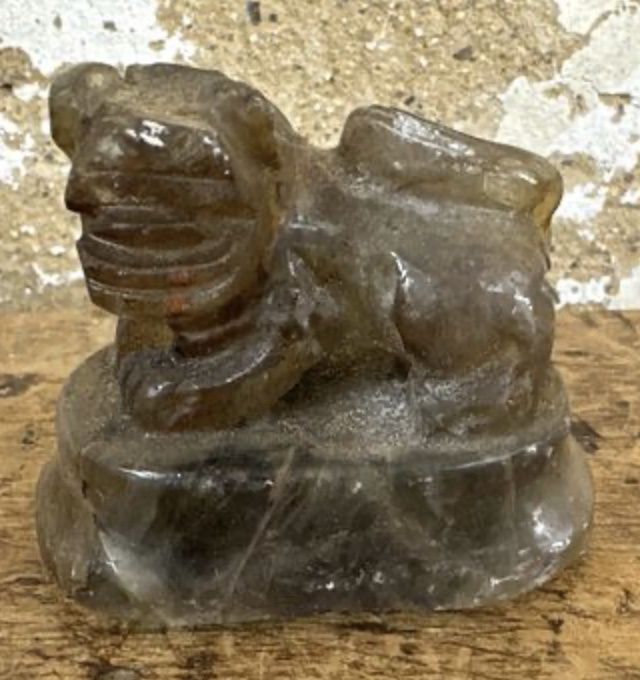 Heavily Carved Antique Jade Lamp with Foo Dog Finial