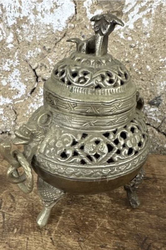 Chinese Antique Incense Burner with Foo Dog Finial