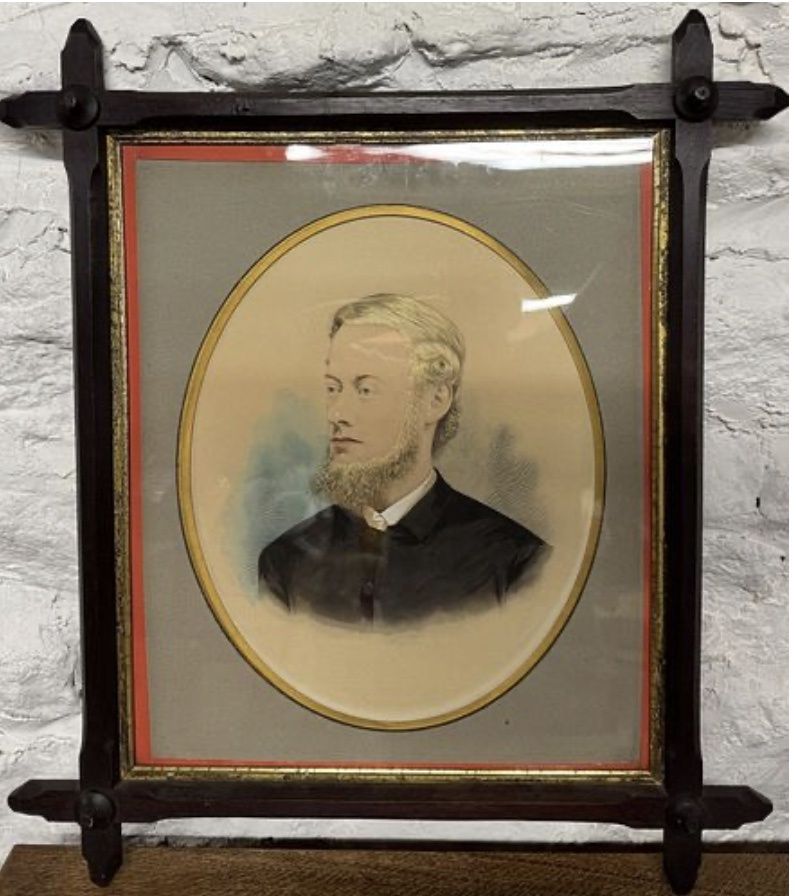 Mid-Nineteenth Century Watercolor Portrait in Large Antque Wood Frame