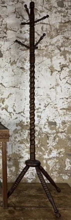 Barley Twist Oak Standing Hall Tree Antique tripod