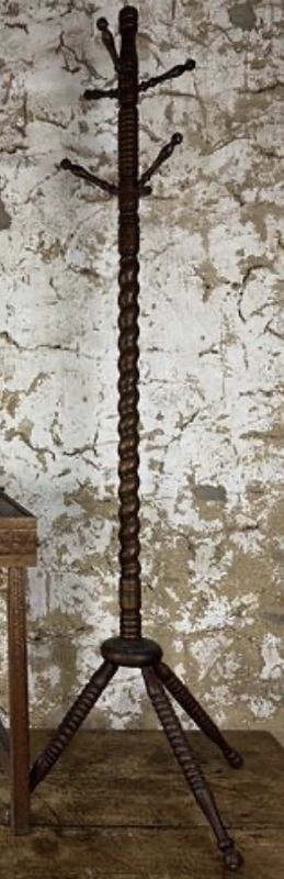 Barley Twist Oak Standing Hall Tree Antique tripod