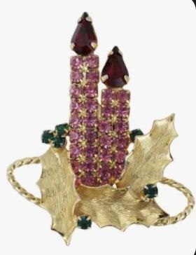 Hobe&#39; 1960s Pastel Candle Christmas Rhinestone Brooch