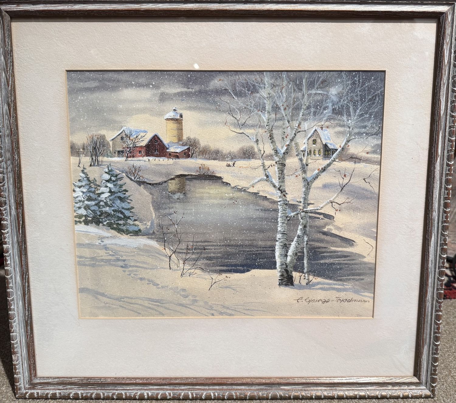Painting E.Sprogoe-Topelmann artist Winter Scene on Original Frame