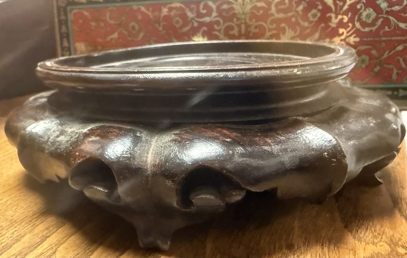 Antique Chinese Carved Hardwood Display Stand approx 5&quot; diameter