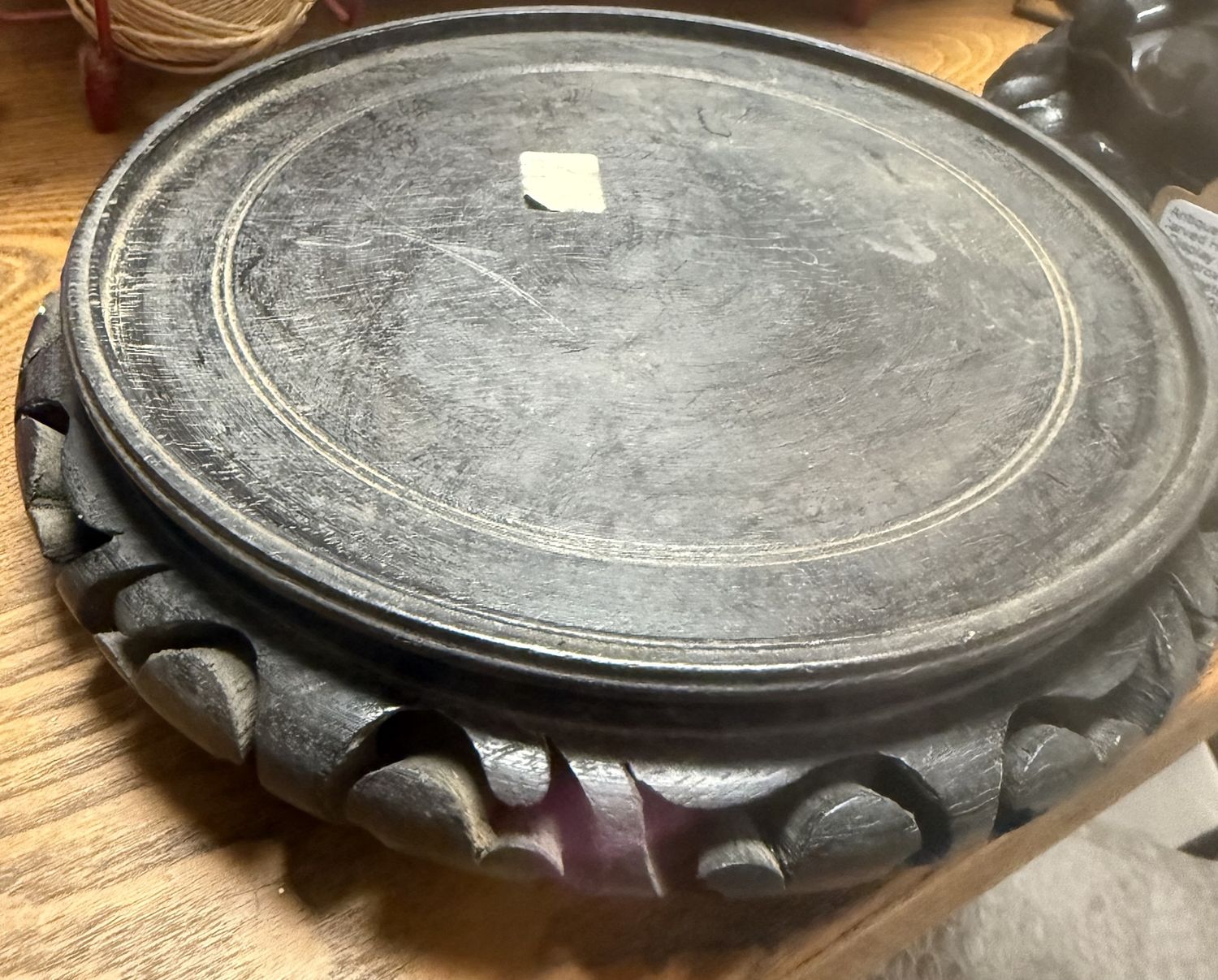 Antique Chinese Carved Hardwood Display Stand approx 8 1/2&quot; diameter