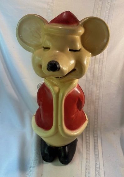 VTG 1960&#39;S UNION BLOW MOLD HARD PLASTIC CHRISTMAS SANTA MOUSE LIGHT DECORATION