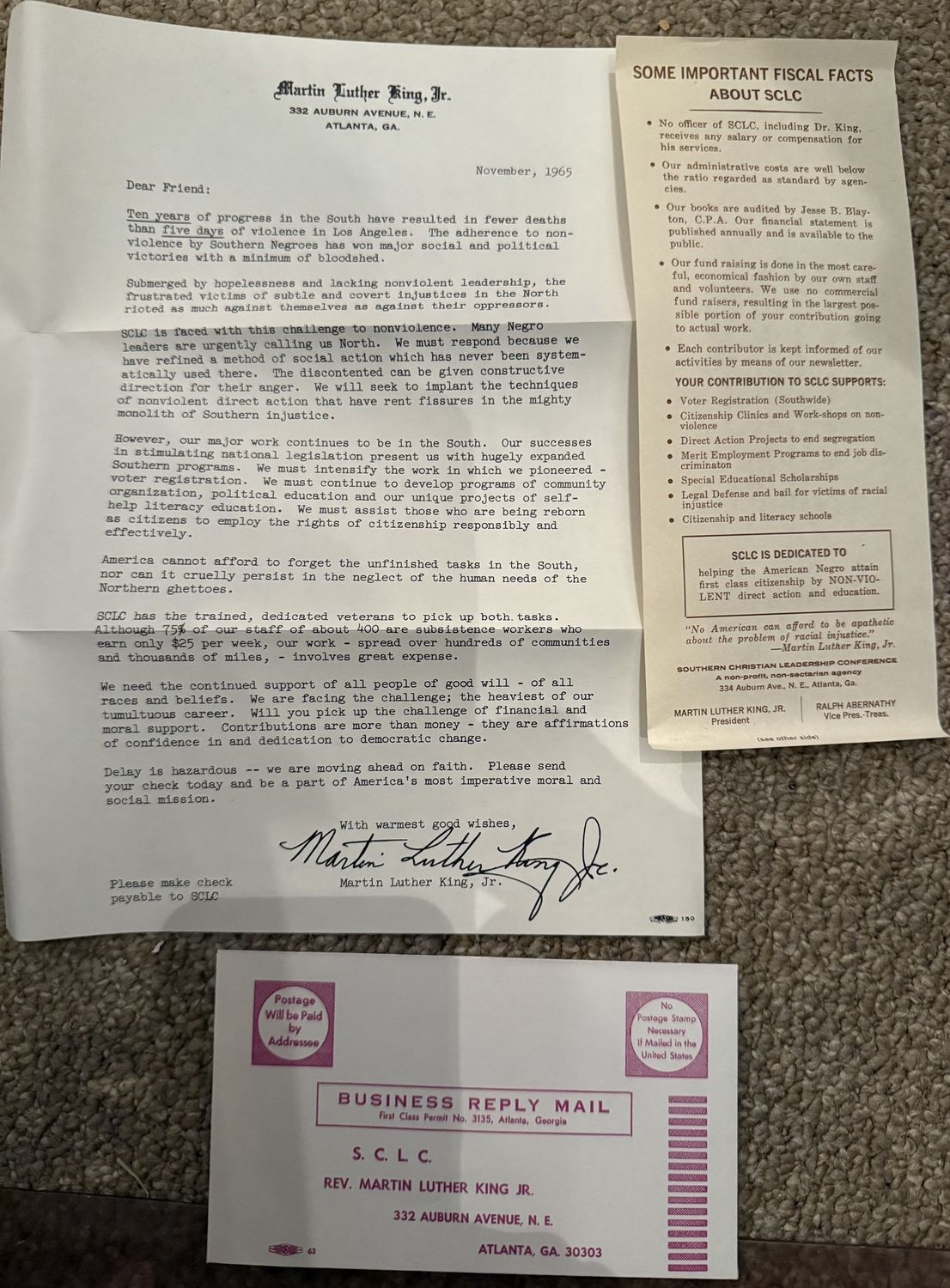 Important Primary Document Signed Letter of Martin Luther King Jr.