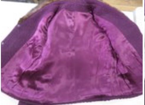 Circa 1950s Worsted Wool Purple Fur Trimmed Ladies Suit