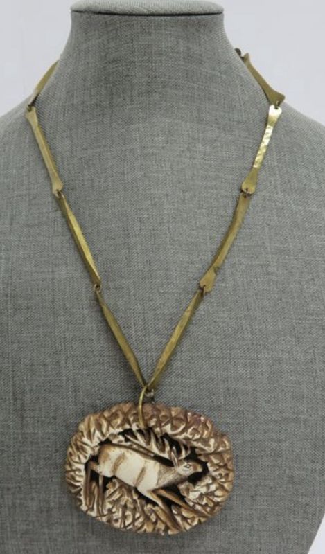 Berchtesgaden Antique Carved Elk on Brass Hand Hewn Chain