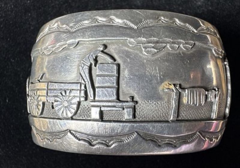 Native American Silver Cuff Story Teller Bracelet by Robert W Begay,