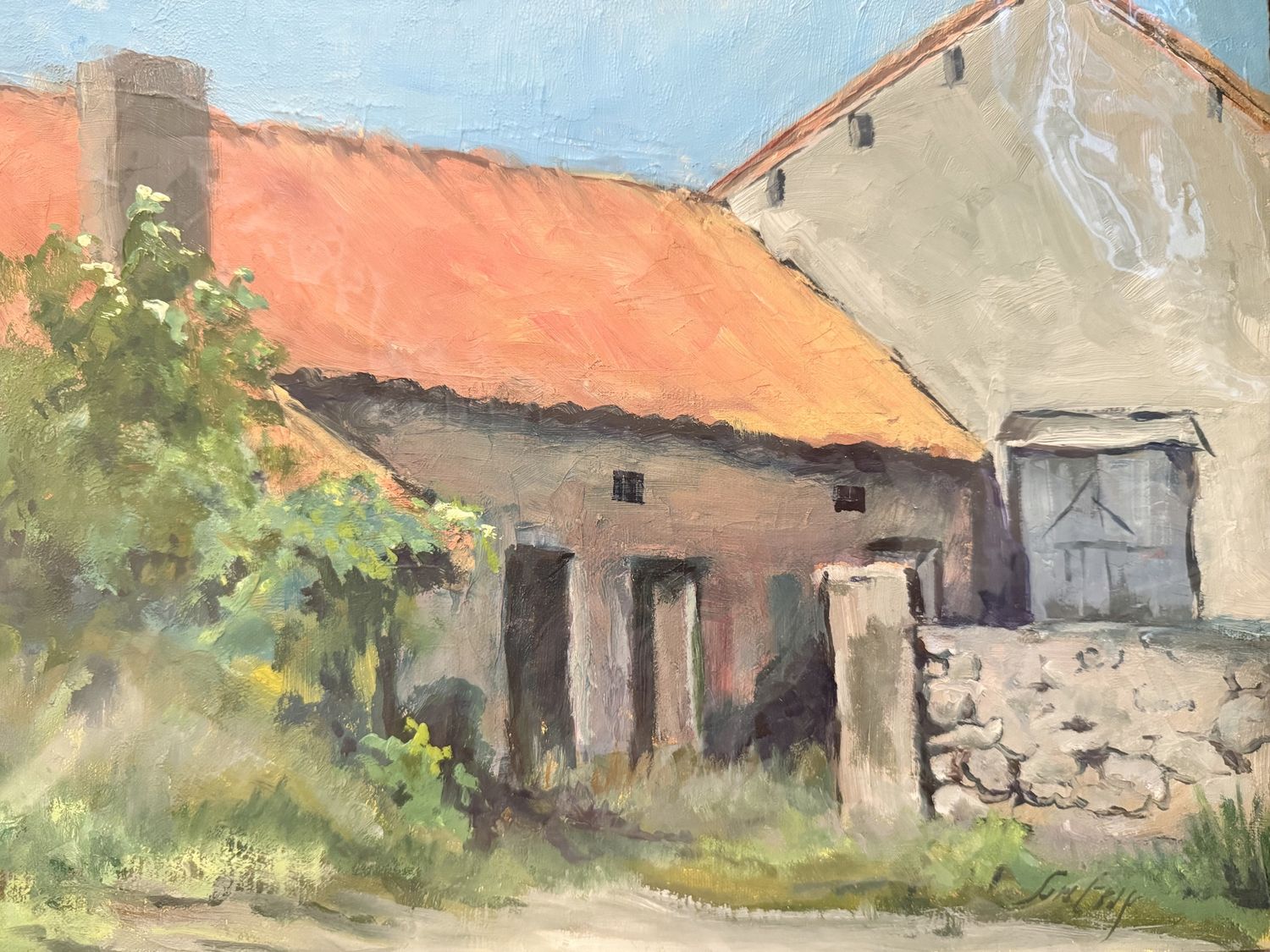 11x14 Original Oil on Panel Barn Sara Gray