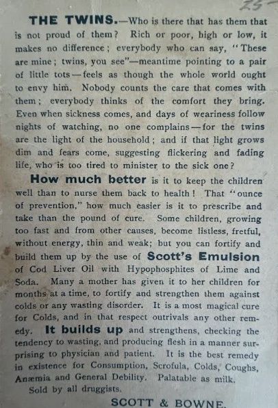 Victorian Trade Card - Scott's Emulsion "The Twins" Cod Liver Oil Advertising, c.1890s