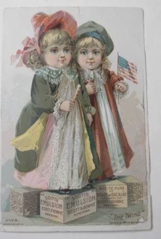 Victorian Trade Card - Scott's Emulsion "The Twins" Cod Liver Oil Advertising, c.1890s