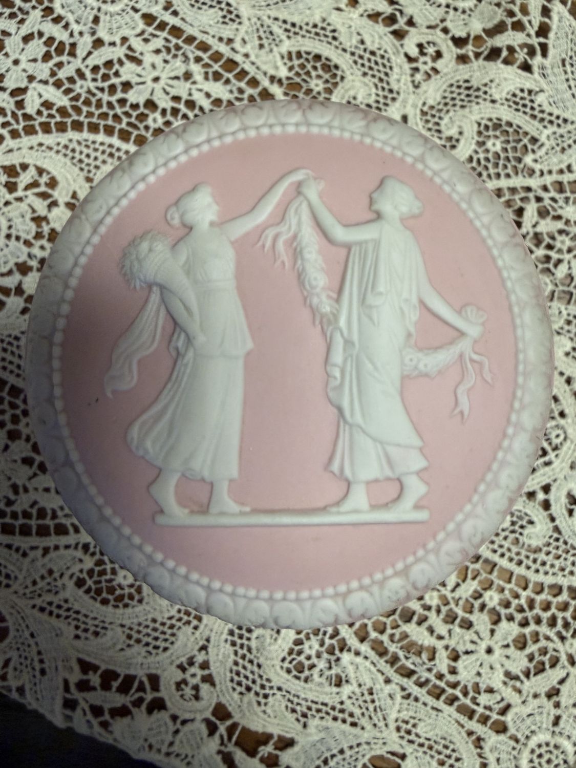 Pink Jasperware Trinket Box Bisque