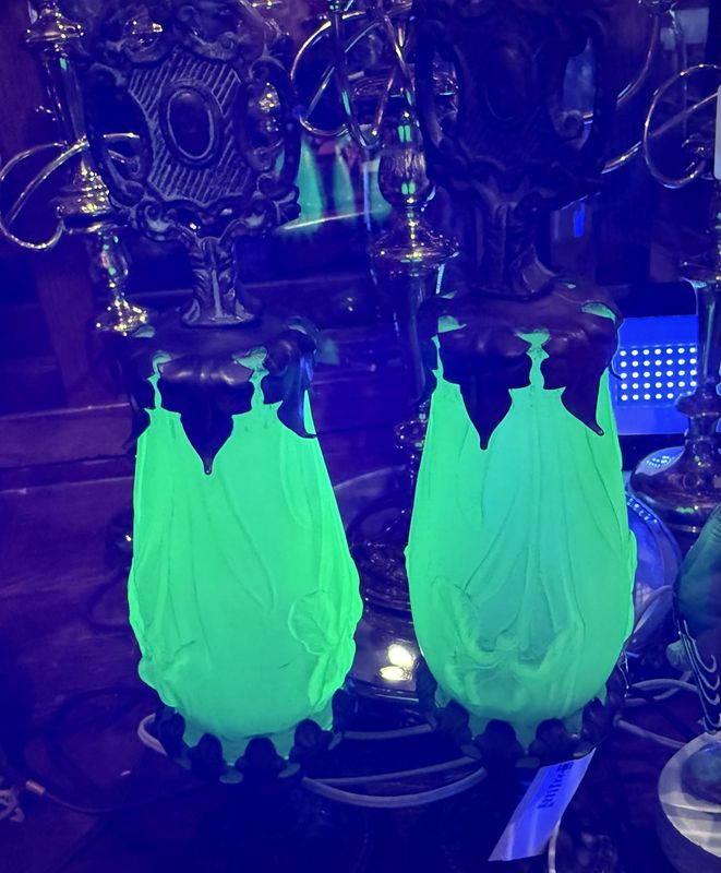 Pair Deco Boudoir Lamps Green Glass Uranium Glass