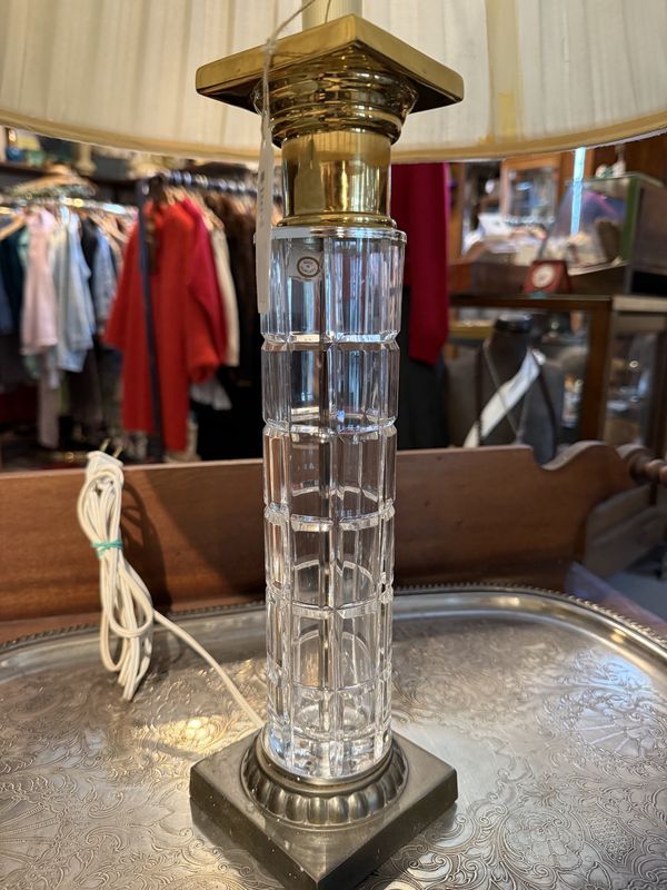 Hungarian Crystal Pillar  Table Lamp Bronze Signed