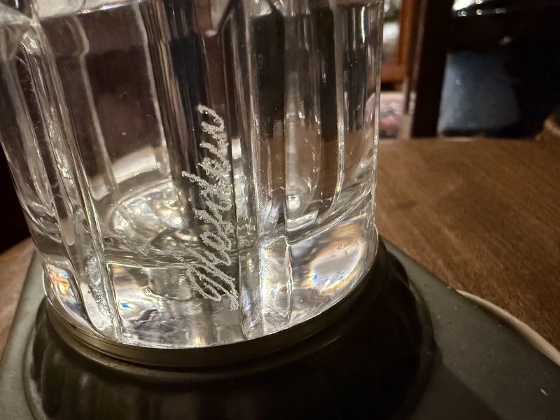 Hungarian Crystal Pillar  Table Lamp Bronze Signed