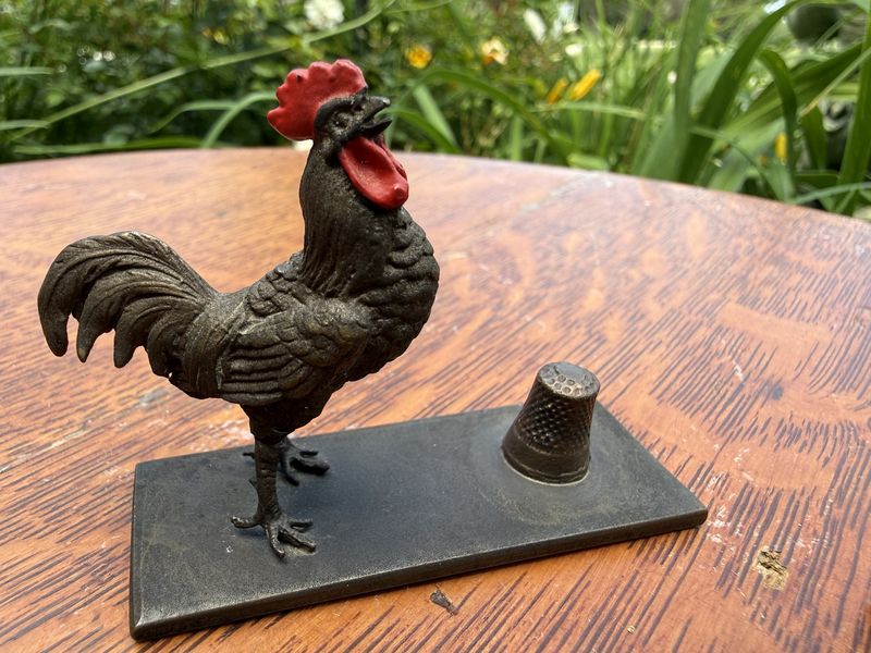 1930s Miniature Bronze RoosterThimble Holder