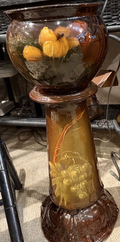 Weller Louwelsa Floral  Jardiniere and Pedestal
