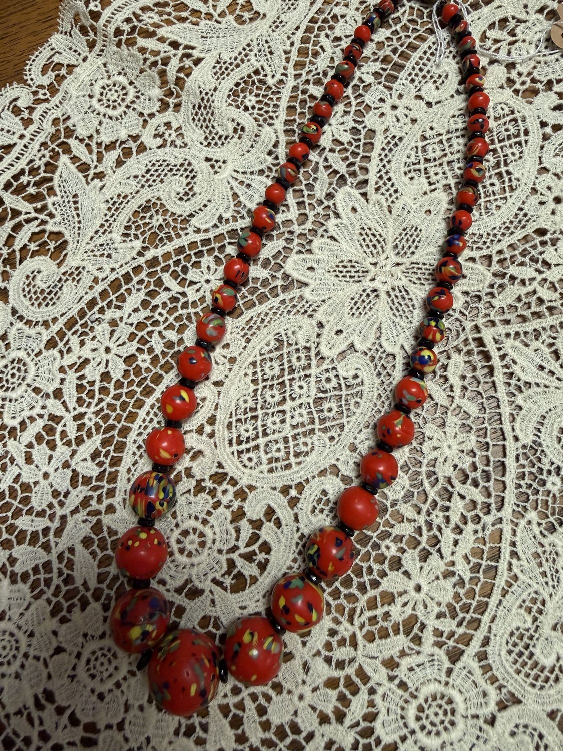 C1910 Czech Red Speckled Necklace