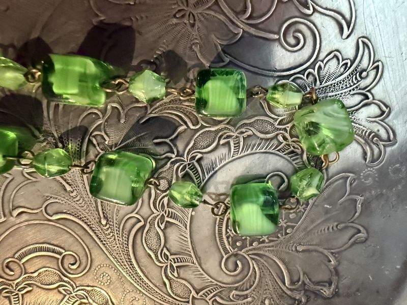 Green Givre Glass Deco 2 Matinee Length Necklace
