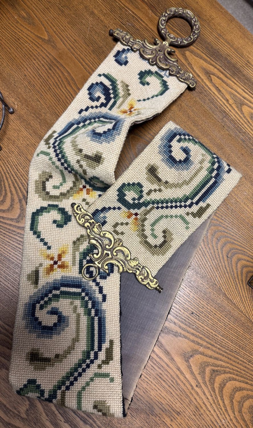 Vintage Swedish Bell Pull Cross Stitch Brass Ends