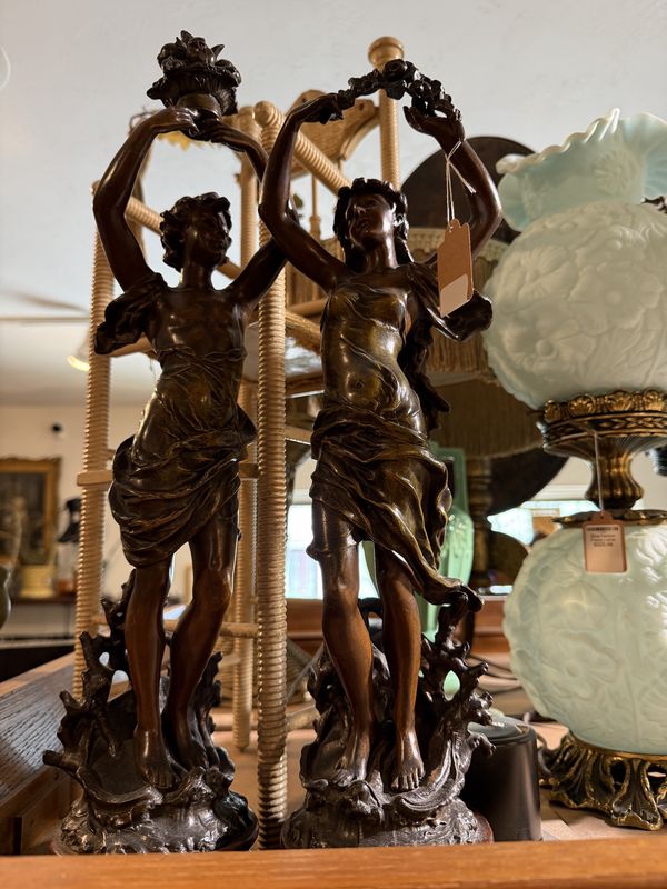 Pair Emile Bruchon Bronzed Spelter Statues - Late 19th Century France