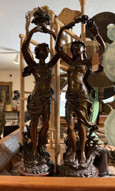Pair Emile Bruchon Bronzed Spelter Statues - Late 19th Century France